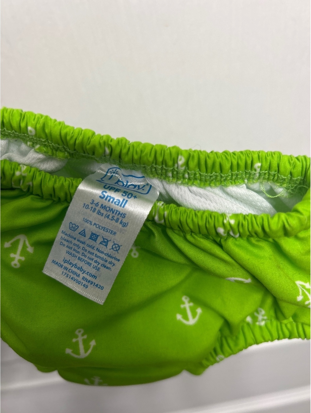 i play. Small Swim Diaper Cover with White Anchors on Green